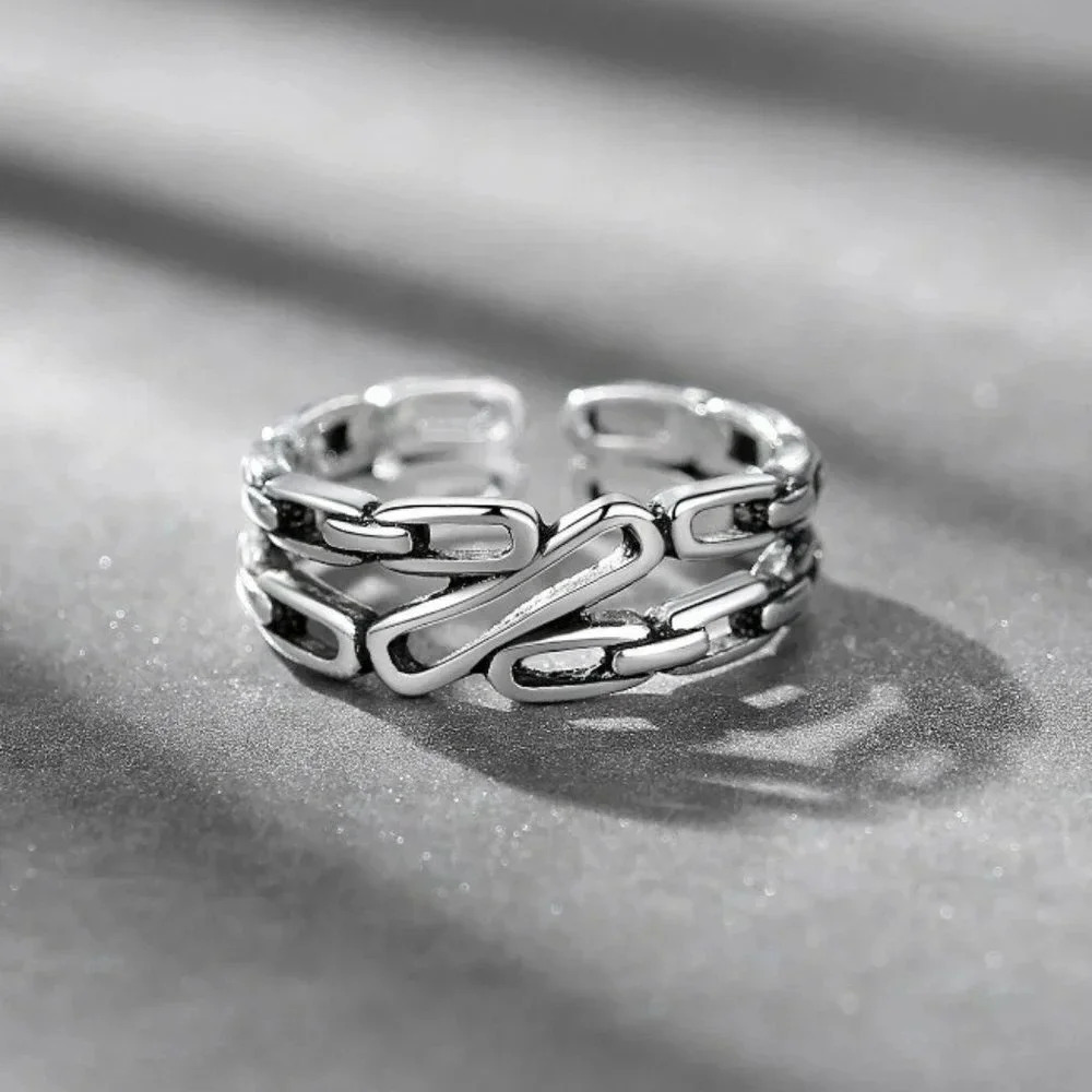 Minimalist 925 Sterling Silver Paperclip Curb Chain Link Ring